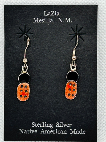 Zuni Handcrafted sterling silver earrings with genuine stone and shell inlay.  LZ859