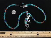 Navajo handcrafted sterling silver necklace with reversible Kokopelli pendant.  LZ294