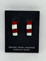 Zuni Handcrafted sterling silver earrings with genuine stone and shell inlay.  LZ863