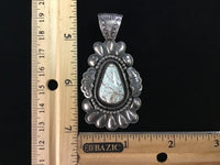 Navajo Handcraftec sterling silver, White Buffalo Stone, 2.75” top to bottom, LZ092