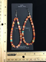 Kewa (Santo Domingo) earrings in Spiney Oyster Shell and Genuine Turquoise with sterling silver and a 3.5” drop incl. wires.  LZ013 made by Coriz.