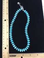 Kingman Turquoise saucer beads, 10mm diameter, top quality turquoise from Kingman, Arizona.  Adjustable from 15” to 17”.  SR2071  Ships Free in Con't USA
