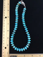 Kingman Turquoise saucer beads (10mm) necklace with sterling silver. Adjustable from 15” to 17”.  SR2070   Ships Free in Con't USA