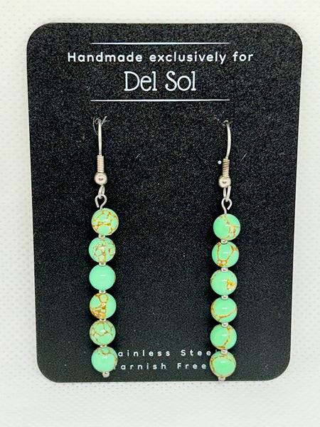 Gold Vein Green Howlite earrings in hypoallergenic Stainless steel.  EP103 FREE SHIPPING IN THE CONTINENTAL USA.