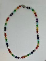 Rainbow Agate necklace with hypoallergenic stainless steel beads and clasp.  20”. EP111 FREE SHIPPING IN THE CONTINENTAL USA.
