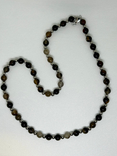 Genuine Smokey Onyx necklace with hypoallergenic stainless steel beads and clasp. 23.5”. EP114 FREE SHIPPING IN THE CONTINENTAL USA.