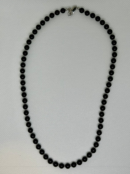 Genuine Black Onyx stone necklace with hypoallergenic stainless steel beads and clasp.  18”. EP123 FREE SHIPPING IN THE CONTINENTAL USA.