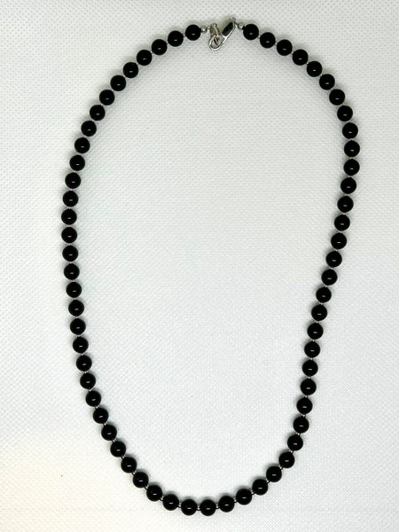 Genuine Black Onyx 6mm stone necklace with stainless steel beads and clasp.  19.5”.  EP116 FREE SHIPPING IN THE CONTINENTAL USA.