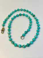 Handcrafted turquoise stone 17” necklace with hypoallergenic stainless steel beads and clasp.  EP148 FREE SHIPPING IN THE CONTINENTAL USA.