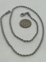 Stainless steel rope neck chain in 16” length.  ST107 FREE SHIPPING IN THE CONTINENTAL USA.