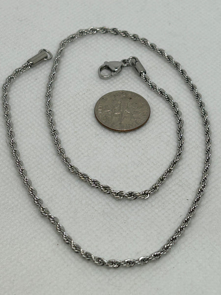 Stainless steel rope neck chain in 16” length.  ST107 FREE SHIPPING IN THE CONTINENTAL USA.
