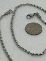 Stainless steel rope neck chain in 16” length.  ST107 FREE SHIPPING IN THE CONTINENTAL USA.