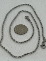 Stainless steel hypoallergenic rope neck chain in 17” length.  ST106 FREE SHIPPING IN THE CONTINENTAL USA.