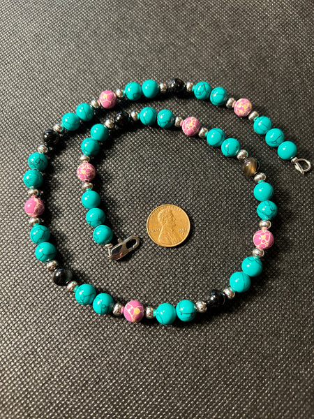 Handcrafted Howlite and Smokey Onyx with hypoallergenic stainless steel beads and clasp.  EP156 FREE SHIPPING IN THE CONTINENTAL USA.