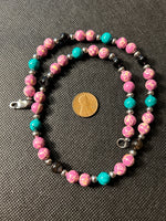Handcrafted Howlite and pink stone necklace, 18”, hypoallergenic stainless steel beads and clasp.  EP154 FREE SHIPPING IN THE CONTINENTAL USA.