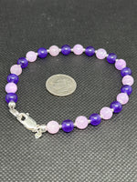 Handcrafted sterling silver with lavender and Purple Jade 8” bracelet.  SR1123 FREE SHIPPING IN THE CONTINENTAL USA.
