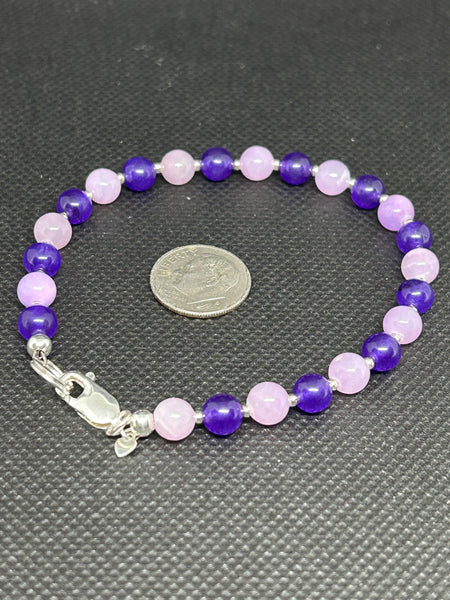 Handcrafted sterling silver with lavender and Purple Jade 8” bracelet.  SR1123 FREE SHIPPING IN THE CONTINENTAL USA.