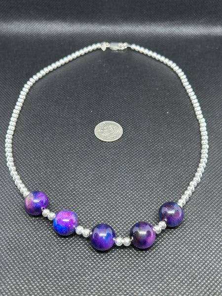 Handcrafted sterling silver necklace with 5  stones in Light Sugulite.  18”. SR1125 FREE SHIPPING IN THE CONTINENTAL USA.