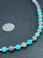 Handcrafted sterling silver necklace with Greystone and Turquoise.  18”. SR1129 FREE SHIPPING IN THE CONTINENTAL USA.