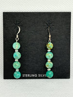 Peru Turquoise earrings in sterling silver, 1 7/8 “ drop, 6mm bead  SR2000