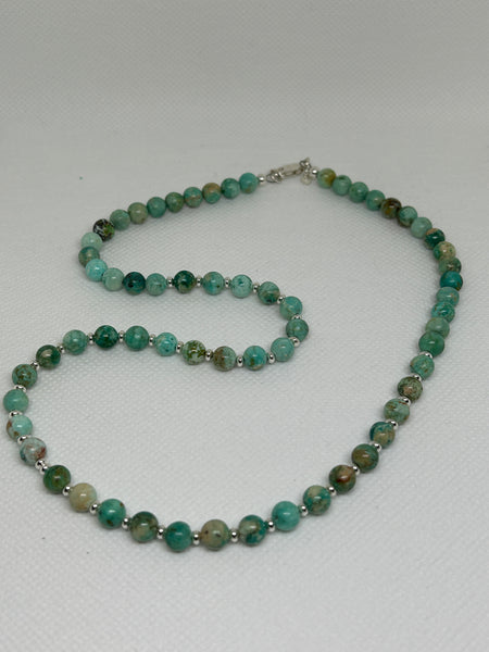 Peru turquoise necklace with sterling silver beads and clasp.20” long 6mm  SR2003 FREE SHIPPING IN THE CONTINENTAL USA.