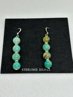 Peru Turquoise earrings in sterling silver, 1 7/8 “ drop, 6mm bead  SR2000