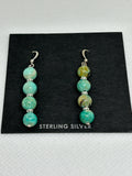 Peru Turquoise earrings in sterling silver, 1 7/8 “ drop, 6mm bead  SR2000