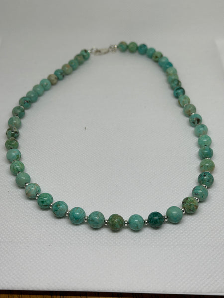 Peru turquoise necklace with sterling silver, 19” long, 8mm wide. SR2002 FREE SHIPPING IN THE CONTINENTAL USA.