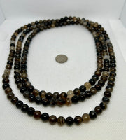 60” Genuine Smokey Onyx 8mm stone necklace with sterling silver.  SR2014   Ships Free in Con't USA