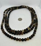 60” Genuine Smokey Onyx 8mm stone necklace with sterling silver.  SR2014   Ships Free in Con't USA