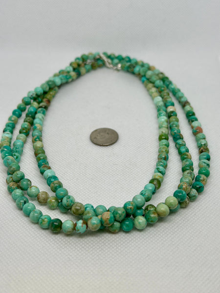 Peru Turquoise stones (6mm) necklace in a 52” length with sterling silver.  SR 2011   Ships Free in Con't USA
