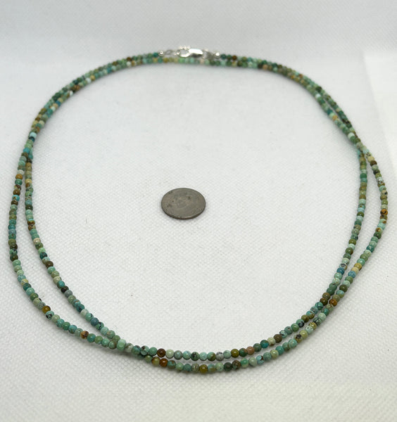 Hubei Turquoise necklace in a 46” length with sterling silver. SR2006 FREE SHIPPING IN THE CONTINENTAL USA.