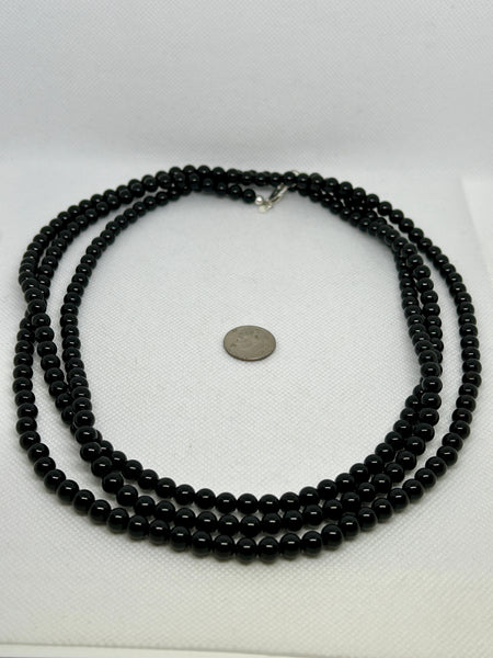 Genuine Black Onyx 4 mm bead necklace in a 60” length. SR2013    Ships Free in Con't USA