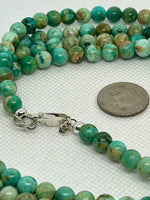 Peru Turquoise stones (6mm) necklace in a 52” length with sterling silver.  SR 2011   Ships Free in Con't USA