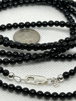 Genuine Black Onyx 4 mm bead necklace in a 60” length. SR2013    Ships Free in Con't USA