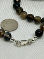 60” Genuine Smokey Onyx 8mm stone necklace with sterling silver.  SR2014   Ships Free in Con't USA