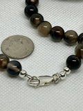 60” Genuine Smokey Onyx 8mm stone necklace with sterling silver.  SR2014   Ships Free in Con't USA