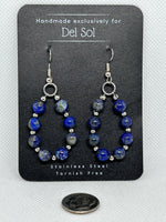 Lapis earrings with 16 stones and hypoallergenic stainless steel wires and beads.  EP169 FREE SHIPPING IN THE CONTINENTAL USA.