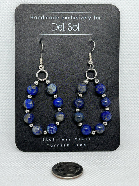 Lapis earrings with 16 stones and hypoallergenic stainless steel wires and beads.  EP169 FREE SHIPPING IN THE CONTINENTAL USA.