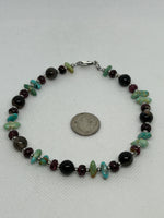 Ankle bracelet with genuine stones (Campitos Turquoise, purple Spiney oyster, and Smokey Onyx with hypoallergenic stainless steel beads and clasp.  EP164 FREE SHIPPING IN THE CONTINENTAL USA.