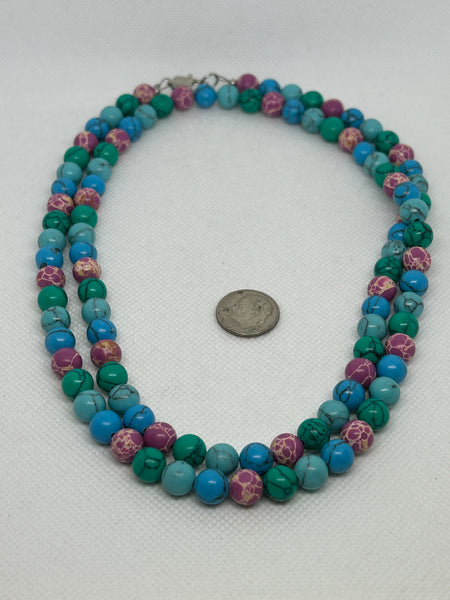 Turquoise color necklace in a 32 “ size.  Hypoallergenic stainless steel clasp, EP165 FREE SHIPPING IN THE CONTINENTAL USA.