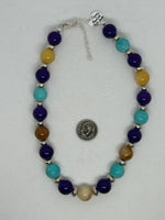 Beautify your Neck, Sterling Silver, Topaz, Turquoise Howlite, and Purple Jade choker, adjustable from 14" to 17"  sr2019   Ships Free in Con't USA