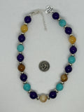 Beautify your Neck, Sterling Silver, Topaz, Turquoise Howlite, and Purple Jade choker, adjustable from 14" to 17"  sr2019   Ships Free in Con't USA