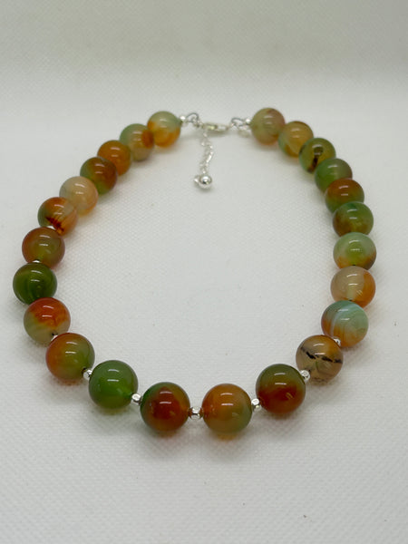 Beautify your Neck, Choker necklace with Peacock Agate and sterling silver.  SR2030  Ships Free in Con't USA