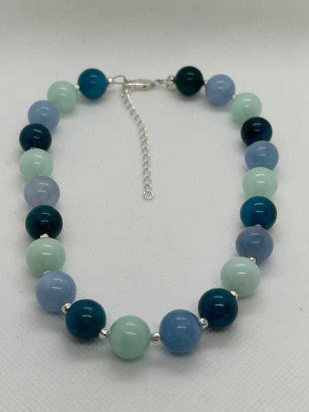 Ships free in Continental USA. Beautify your Neck, SR2024 Choker Necklace in Apatite, Amazonite, Aquamarine, and sterling silver FREE SHIPPING IN THE CONTINENTAL USA.