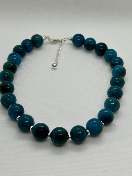 Beautify your Neck, Choker necklace with sterling silver and 12 mm genuine Apatite stone. SE2021  Ships Free in Con't USA