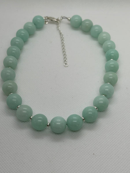 Beautify your Neck, choker necklace in sterling silver and genuine Amazonite stones, 12 mm.  SR2020  Ships Free in Con't USA