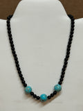 Genuine Black Onyx and recon Turquoise necklace with stainless steel beads and clasps, 17” long.  EP176 FREE SHIPPING IN THE CONTINENTAL USA.