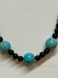 Genuine Black Onyx and recon Turquoise necklace with stainless steel beads and clasps, 17” long.  EP176 FREE SHIPPING IN THE CONTINENTAL USA.