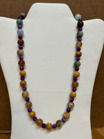 Gemstone Necklace with assorted gemstones, 12mm round with stainless steel beads and clasp.  EP178